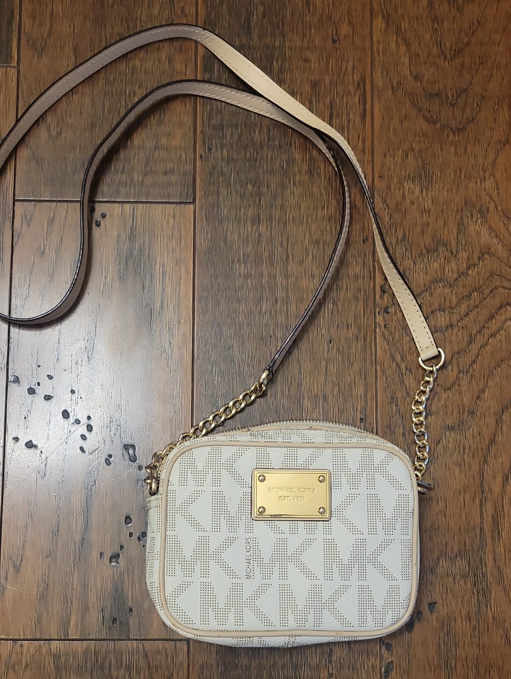 Michael Kors Beige Cream MK Logo Crossbody Bag with Gold Hardware
